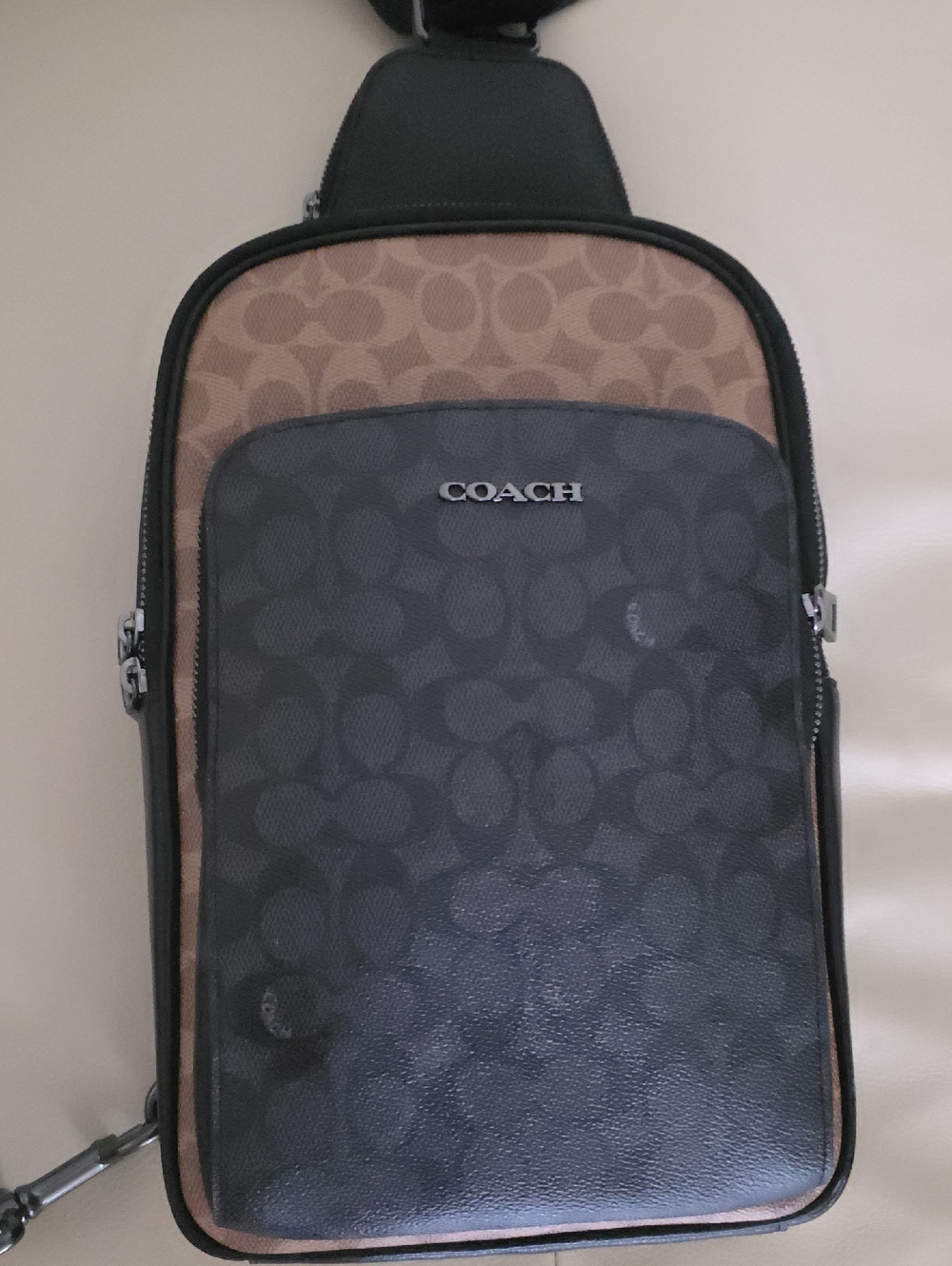 Coach Two-Tone Signature Crossbody Sling in Brown and Tan